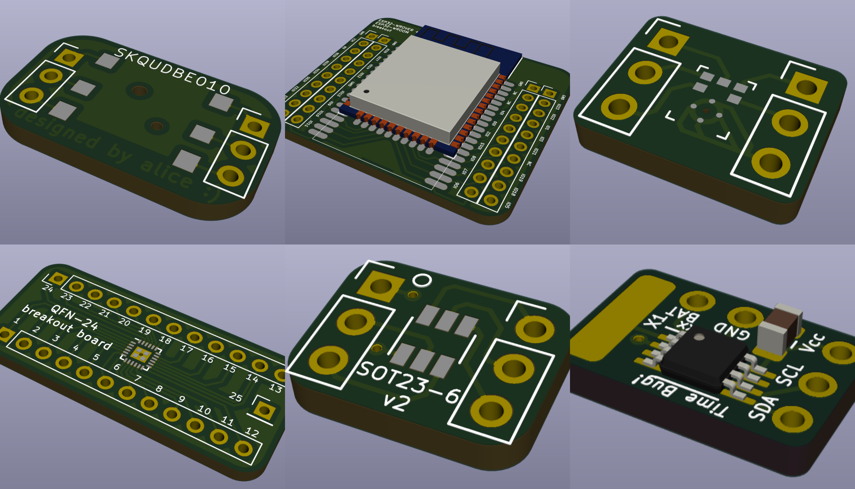 Collage of 3D renders of some of the breakout boards