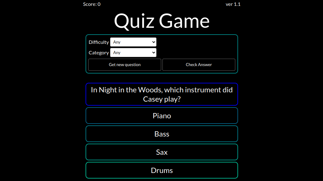 Screenshot of the quiz game